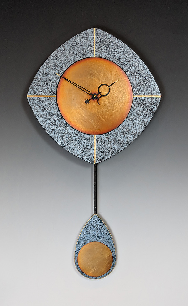 Blue & Copper L-Drop Pendulum Clock by Leonie Lacouette (Wood & Copper Clock) | Artful Home Blue & Copper L-Drop Pendulum Clock by Leonie Lacouette (Wood & Copper Clock) | Artful Home