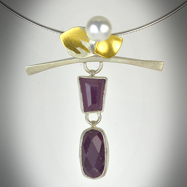 Ruby Tuesday Necklace by Judith Neugebauer (Gold, Silver, Pearl & Stone Necklace) | Artful Home Ruby Tuesday Necklace by Judith Neugebauer (Gold, Silver, Pearl & Stone Necklace) | Artful Home