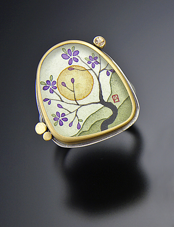 Plum Blossom Ring with Sapphire by Ananda Khalsa (Gold & Silver Ring) | Artful Home Plum Blossom Ring with Sapphire by Ananda Khalsa (Gold & Silver Ring) | Artful Home
