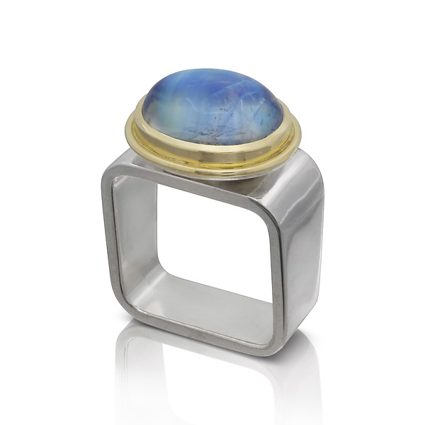 Moonstone Oval Cabochon Square Ring by Gabriel Ofiesh (Gold, Silver & Stone Ring) | Artful Home Moonstone Oval Cabochon Square Ring by Gabriel Ofiesh (Gold, Silver & Stone Ring) | Artful Home