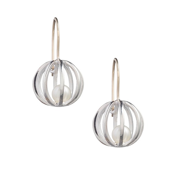 Sphere Cage Earrings by Patricia Madeja (Silver & Pearl Earrings) | Artful Home Sphere Cage Earrings by Patricia Madeja (Silver & Pearl Earrings) | Artful Home
