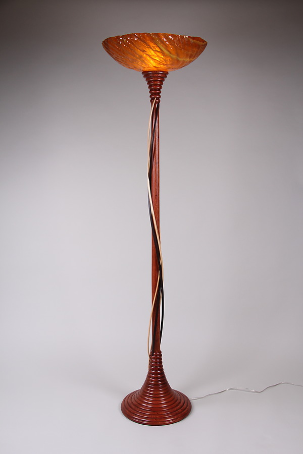 Bubinga Honeycomb Torchiere with Walnut and Maple Tendrils by Clark Renfort (Mixed-Media Floor Lamp) | Artful Home Bubinga Honeycomb Torchiere with Walnut and Maple Tendrils by Clark Renfort (Mixed-Media Floor Lamp) | Artful Home