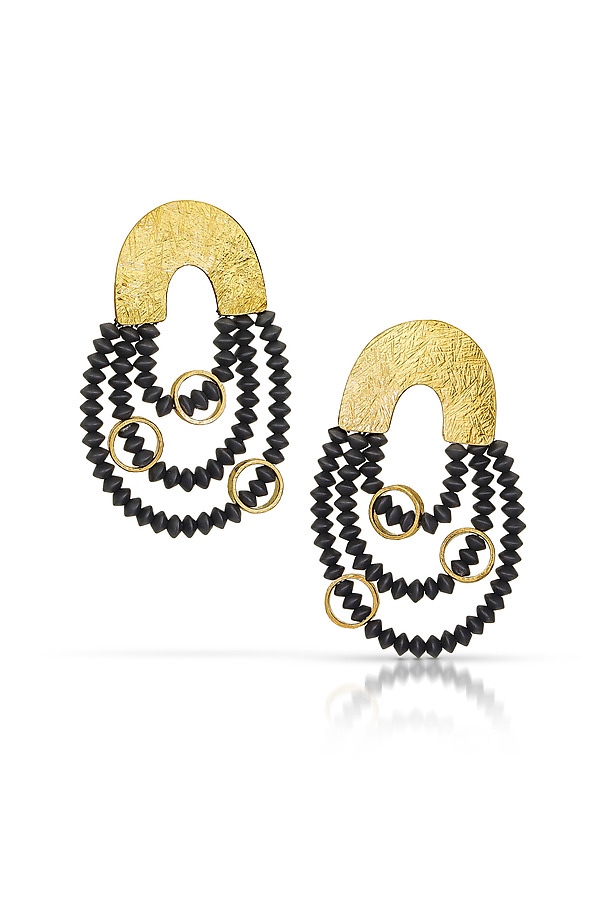 Carved Arch Three-Strand Earrings by Heather Guidero (Gold, Silver & Stone Earrings) | Artful Home Carved Arch Three-Strand Earrings by Heather Guidero (Gold, Silver & Stone Earrings) | Artful Home