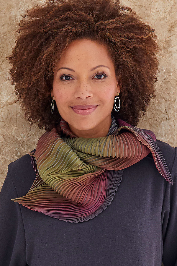 Olive & Mauve Zigzag Shibori Scarf by Sharon Wang and Min Chiu (Silk Scarf) | Artful Home Olive & Mauve Zigzag Shibori Scarf by Sharon Wang and Min Chiu (Silk Scarf) | Artful Home