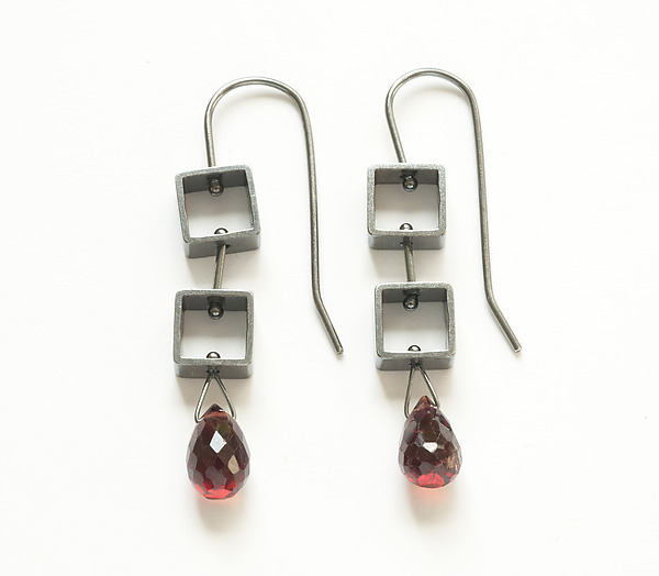 Mini Square Earrings with Gemstone Teardrop by Ashka Dymel (Silver & Stone Earrings) | Artful Home Mini Square Earrings with Gemstone Teardrop by Ashka Dymel (Silver & Stone Earrings) | Artful Home