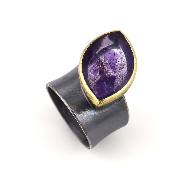 Amethyst Leaf Statement Ring by Liaung Chung Yen (Gold, Silver & Stone Ring - Size 7.5) | Artful Home Amethyst Leaf Statement Ring by Liaung Chung Yen (Gold, Silver & Stone Ring - Size 7.5) | Artful Home