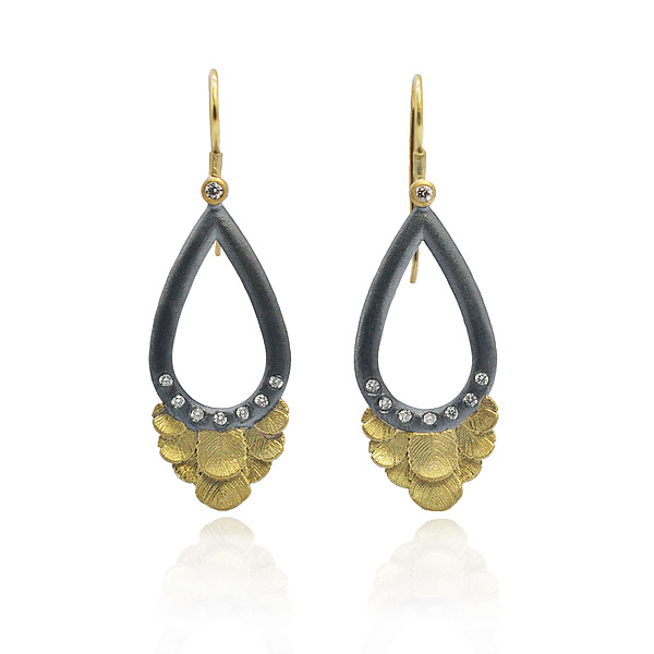 Peacock Feather Teardrop Hoop Earrings by Rebecca Myers (Gold, Silver & Stone Earrings) | Artful Home Peacock Feather Teardrop Hoop Earrings by Rebecca Myers (Gold, Silver & Stone Earrings) | Artful Home