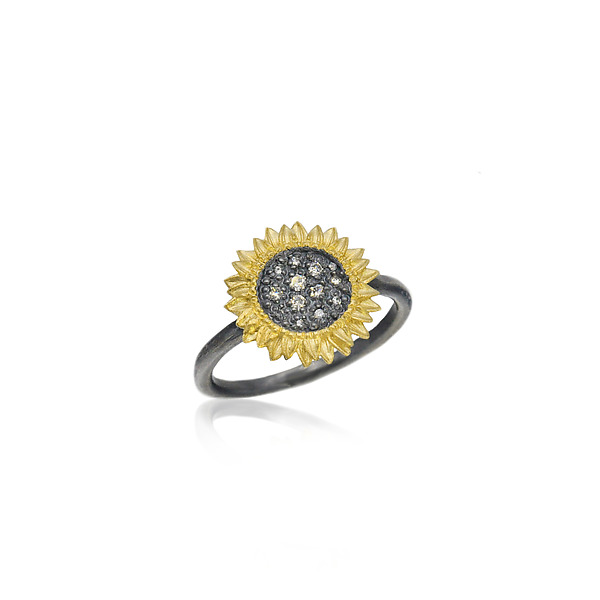 Small Pave Diamond Sunflower Ring by Rebecca Myers (Gold, Silver & Stone Ring) | Artful Home Small Pave Diamond Sunflower Ring by Rebecca Myers (Gold, Silver & Stone Ring) | Artful Home