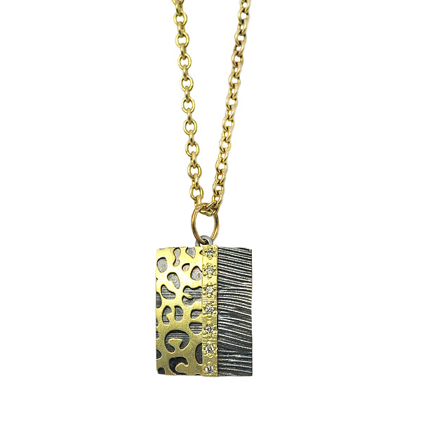 Rectangular Cheetah Print Pendant with Diamonds by Rebecca Myers (Gold & Stone Necklace) | Artful Home Rectangular Cheetah Print Pendant with Diamonds by Rebecca Myers (Gold & Stone Necklace) | Artful Home