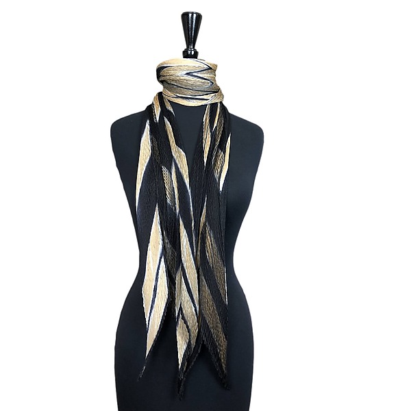 Camel/Black Pleated Shibori Scarf by Laura Hunter (Scarf) | Artful Home Camel/Black Pleated Shibori Scarf by Laura Hunter (Scarf) | Artful Home