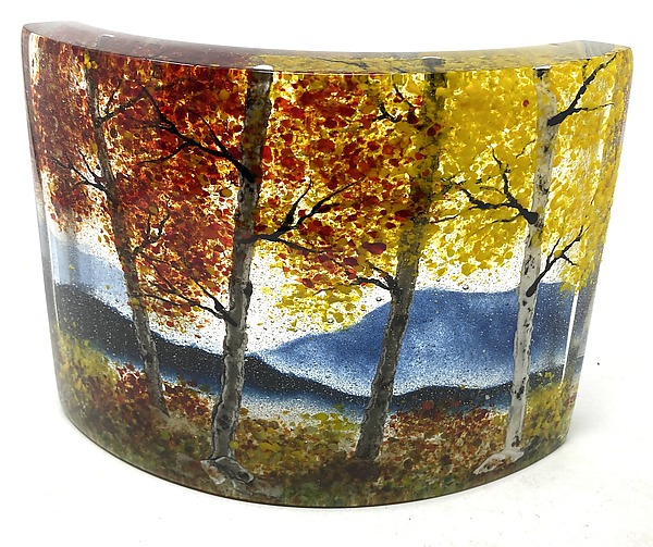 Gold & Crimson Fall Mountain Overlook by Amanda Taylor (Art Glass Sculpture) | Artful Home Gold & Crimson Fall Mountain Overlook by Amanda Taylor (Art Glass Sculpture) | Artful Home
