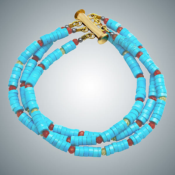 Turquoise, Carnelion, and Lemon Citrine Bracelet by Judy Bliss (Gold & Stone Bracelet) | Artful Home Turquoise, Carnelion, and Lemon Citrine Bracelet by Judy Bliss (Gold & Stone Bracelet) | Artful Home