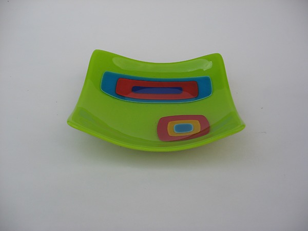 Chartreuse Collage Square Bowl by Barbara Galazzo (Art Glass Platter) | Artful Home Chartreuse Collage Square Bowl by Barbara Galazzo (Art Glass Platter) | Artful Home