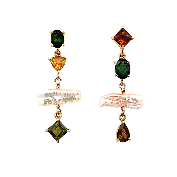 Tourmaline & Pink Stick Pearl Gold Earrings by Suzanne Q Evon (Gold, Pearl & Stone Earrings) | Artful Home Tourmaline & Pink Stick Pearl Gold Earrings by Suzanne Q Evon (Gold, Pearl & Stone Earrings) | Artful Home