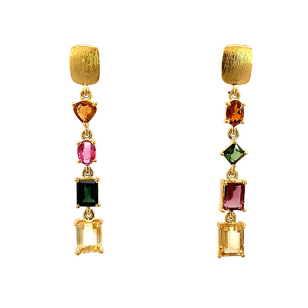 Asymmetrical Tourmaline & Citrine Earrings by Suzanne Q Evon (Gold & Stone Earrings) | Artful Home Asymmetrical Tourmaline & Citrine Earrings by Suzanne Q Evon (Gold & Stone Earrings) | Artful Home