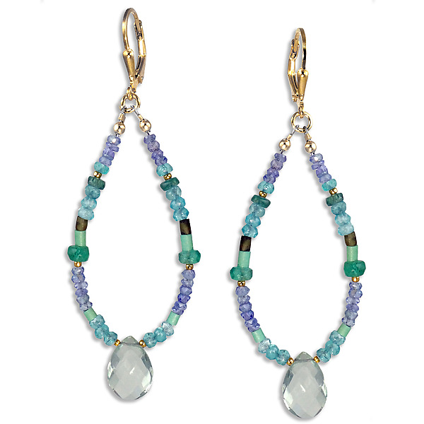 Emerald, Tanzanite, Green Amethyst Earrings by Suzanne Q Evon (Gold & Stone Earrings) | Artful Home Emerald, Tanzanite, Green Amethyst Earrings by Suzanne Q Evon (Gold & Stone Earrings) | Artful Home
