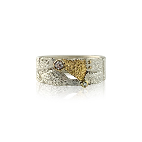Diamond San Andreas Ring-Narrow by Jenny Reeves (Gold, Silver & Stone Ring) | Artful Home Diamond San Andreas Ring-Narrow by Jenny Reeves (Gold, Silver & Stone Ring) | Artful Home