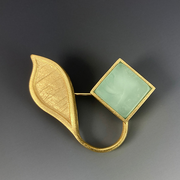Little Leaf Pin in Green Beach Glass and Gold by Amy Faust (Art Glass, Gold & Silver Pin) | Artful Home Little Leaf Pin in Green Beach Glass and Gold by Amy Faust (Art Glass, Gold & Silver Pin) | Artful Home