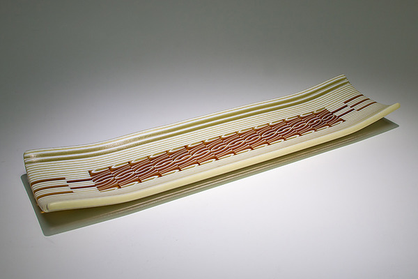 Amber Feather Inlay Channel Platter by Patti Hegland and Dave Hegland (Art Glass Platter) | Artful Home Amber Feather Inlay Channel Platter by Patti Hegland and Dave Hegland (Art Glass Platter) | Artful Home