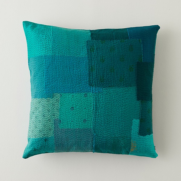 Landscape Fray Kantha Pillow in Night Sky by Mieko Mintz (Cotton Pillow) | Artful Home Landscape Fray Kantha Pillow in Night Sky by Mieko Mintz (Cotton Pillow) | Artful Home