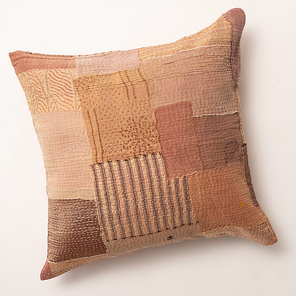 Landscape Fray Kantha Pillow in Taupe by Mieko Mintz (Cotton Pillow) | Artful Home Landscape Fray Kantha Pillow in Taupe by Mieko Mintz (Cotton Pillow) | Artful Home
