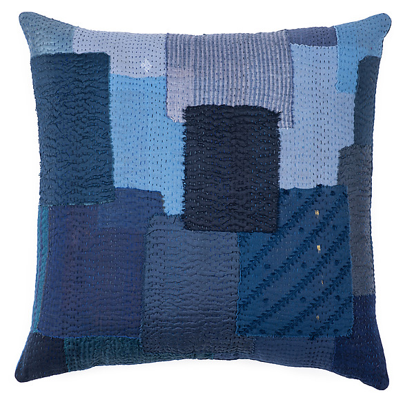 Landscape Fray Kantha Pillow in Navy by Mieko Mintz (Cotton Pillow) | Artful Home Landscape Fray Kantha Pillow in Navy by Mieko Mintz (Cotton Pillow) | Artful Home