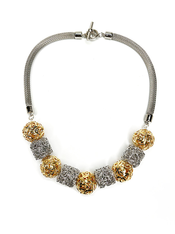 Ball and Barrel Bead and Mesh Necklace by Erica Zap (Metal Necklace) | Artful Home Ball and Barrel Bead and Mesh Necklace by Erica Zap (Metal Necklace) | Artful Home