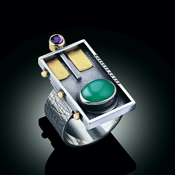 Green Chrysoprase Rectangular Ring by Michele LeVett (Gold, Silver & Stone Ring) | Artful Home Green Chrysoprase Rectangular Ring by Michele LeVett (Gold, Silver & Stone Ring) | Artful Home