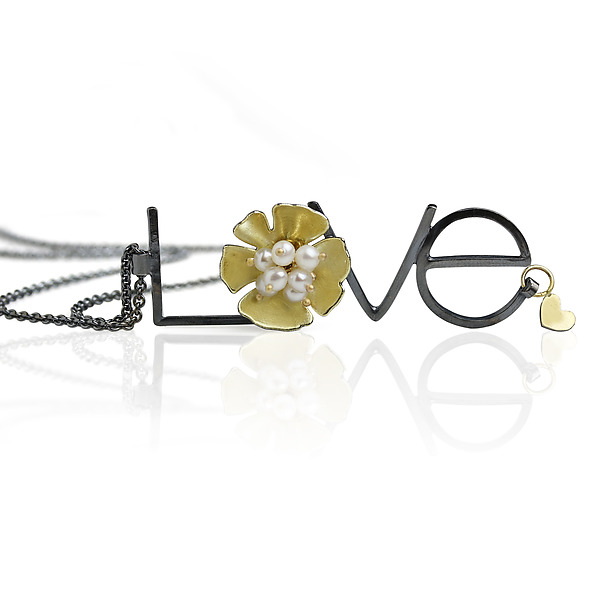 Spell It Out Love Necklace by Wendy Stauffer (Gold, Silver & Pearl Necklace) | Artful Home Spell It Out Love Necklace by Wendy Stauffer (Gold, Silver & Pearl Necklace) | Artful Home