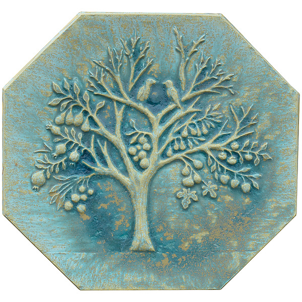 Magic Fruit Tree Ceramic Octagon in Aqua Stone Matte by Beth Sherman (Ceramic Wall Sculpture) | Artful Home Magic Fruit Tree Ceramic Octagon in Aqua Stone Matte by Beth Sherman (Ceramic Wall Sculpture) | Artful Home