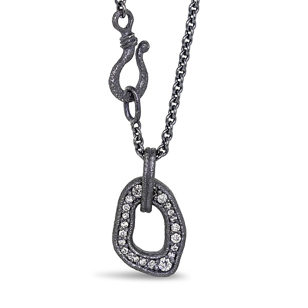 Open Pebble Pave Diamond Pendant Necklace by Rona Fisher (Silver & Stone Necklace) | Artful Home Open Pebble Pave Diamond Pendant Necklace by Rona Fisher (Silver & Stone Necklace) | Artful Home