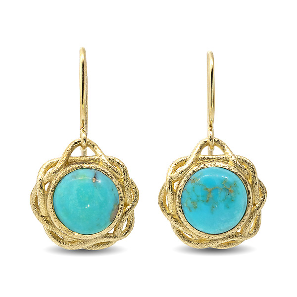 Woven Waves Turquoise Dangle Earrings by Rona Fisher (Gold & Stone Earrings) | Artful Home Woven Waves Turquoise Dangle Earrings by Rona Fisher (Gold & Stone Earrings) | Artful Home