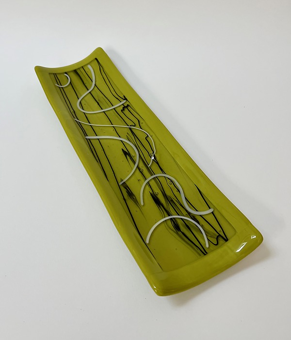 Black Stria Platter on Green by Martha Pfanschmidt (Art Glass Platter) | Artful Home Black Stria Platter on Green by Martha Pfanschmidt (Art Glass Platter) | Artful Home