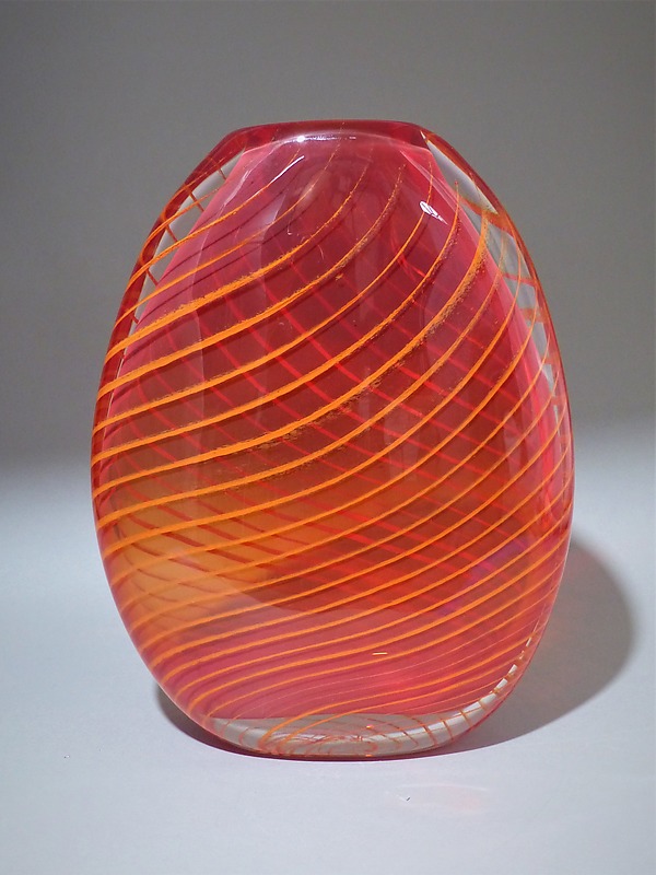 Red Flattened Optic Twist Vase with Orange Twist by Juston Daniels (Art Glass Vase) | Artful Home Red Flattened Optic Twist Vase with Orange Twist by Juston Daniels (Art Glass Vase) | Artful Home