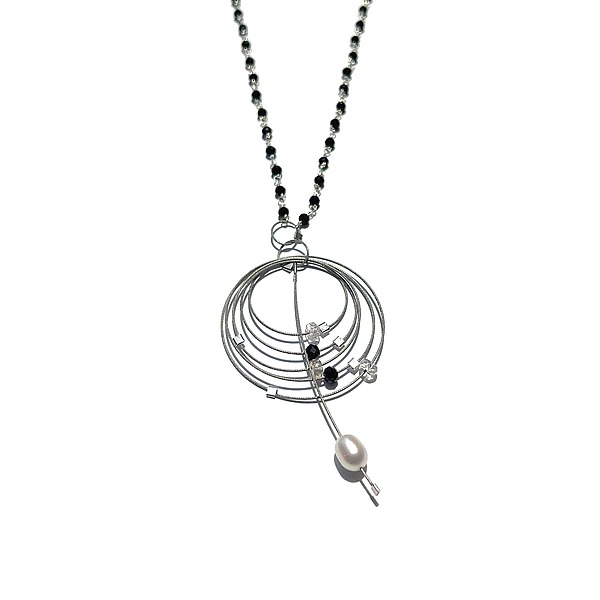 Compass Necklace by Meghan Patrice Riley (Silver, Steel, Pearl & Stone Necklace) | Artful Home Compass Necklace by Meghan Patrice Riley (Silver, Steel, Pearl & Stone Necklace) | Artful Home