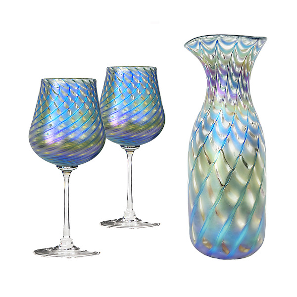 Honeycomb Carafe and Wine Glass Set by Romeo Glass (Art Glass Drinkware) | Artful Home Honeycomb Carafe and Wine Glass Set by Romeo Glass (Art Glass Drinkware) | Artful Home