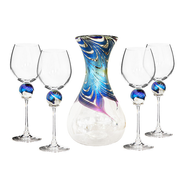 Peacock Decanter and Wine Glass Set by Romeo Glass (Art Glass Drinkware) | Artful Home Peacock Decanter and Wine Glass Set by Romeo Glass (Art Glass Drinkware) | Artful Home