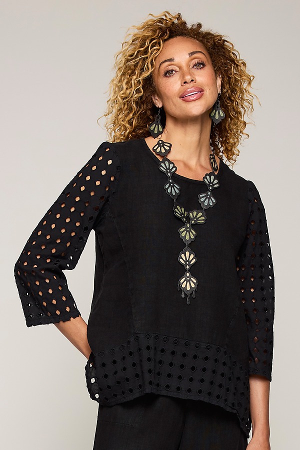 Eyelet Sleeve Top by Fenini (Linen Top) | Artful Home Eyelet Sleeve Top by Fenini (Linen Top) | Artful Home