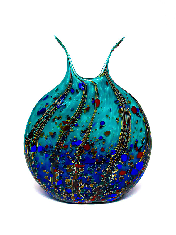 Ocean Forest Reactive Series Flat Vase by Grateful Gathers Glass (Art Glass Vase) | Artful Home Ocean Forest Reactive Series Flat Vase by Grateful Gathers Glass (Art Glass Vase) | Artful Home