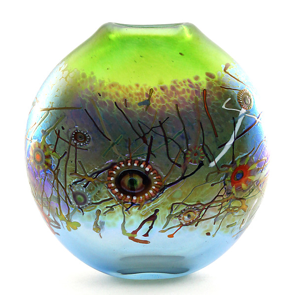 Green & Aqua Calypso Pouch Vase by Ken Hanson and Ingrid Hanson (Art Glass Vase) | Artful Home Green & Aqua Calypso Pouch Vase by Ken Hanson and Ingrid Hanson (Art Glass Vase) | Artful Home
