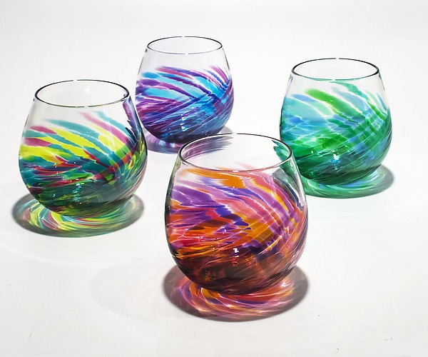 Vortex Stemless Wine Glass Set in Tradewinds by Michael Trimpol and Monique LaJeunesse (Art Glass Glass Drinkware) | Artful Home Vortex Stemless Wine Glass Set in Tradewinds by Michael Trimpol and Monique LaJeunesse (Art Glass Glass Drinkware) | Artful Home