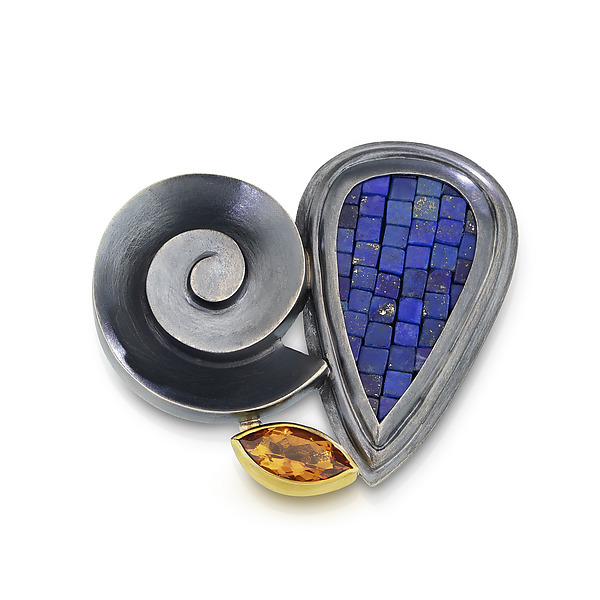Sunlit Indigo Brooch by Boline Strand (Gold, Silver & Stone Pin) | Artful Home Sunlit Indigo Brooch by Boline Strand (Gold, Silver & Stone Pin) | Artful Home