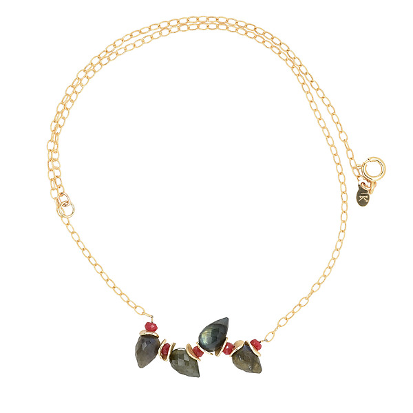 Labradorite Buds & Ruby Red Necklace by Lori Kaplan (Gold & Stone Necklace) | Artful Home Labradorite Buds & Ruby Red Necklace by Lori Kaplan (Gold & Stone Necklace) | Artful Home