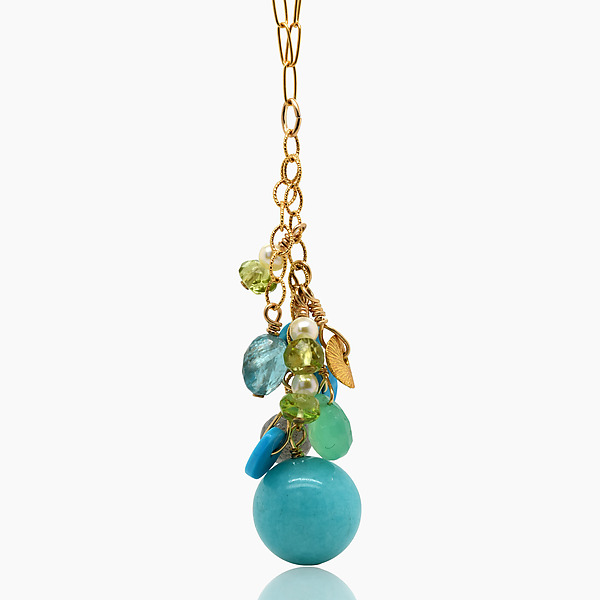 Amazonite Color Block Dangly Necklace by Lori Kaplan (Gold, Pearl & Stone Necklace) | Artful Home Amazonite Color Block Dangly Necklace by Lori Kaplan (Gold, Pearl & Stone Necklace) | Artful Home