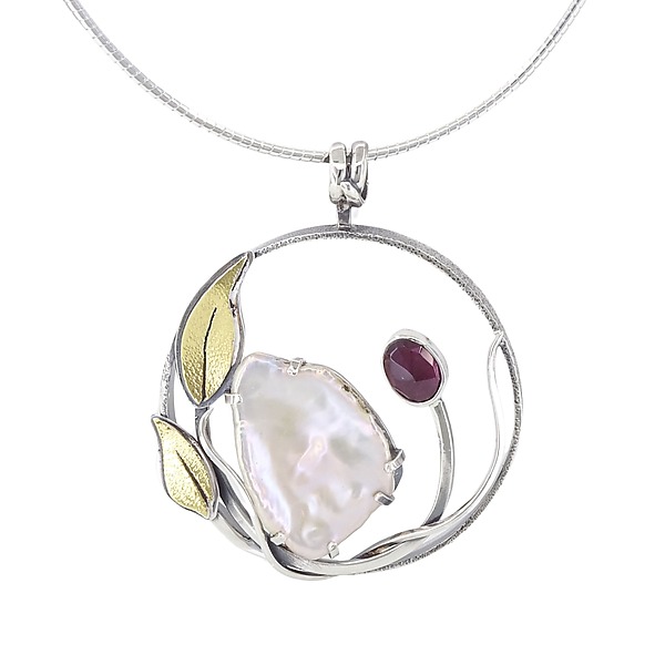Edo Necklace by Lesley Aine McKeown (Gold, Silver, Pearl & Stone Necklace) | Artful Home Edo Necklace by Lesley Aine McKeown (Gold, Silver, Pearl & Stone Necklace) | Artful Home