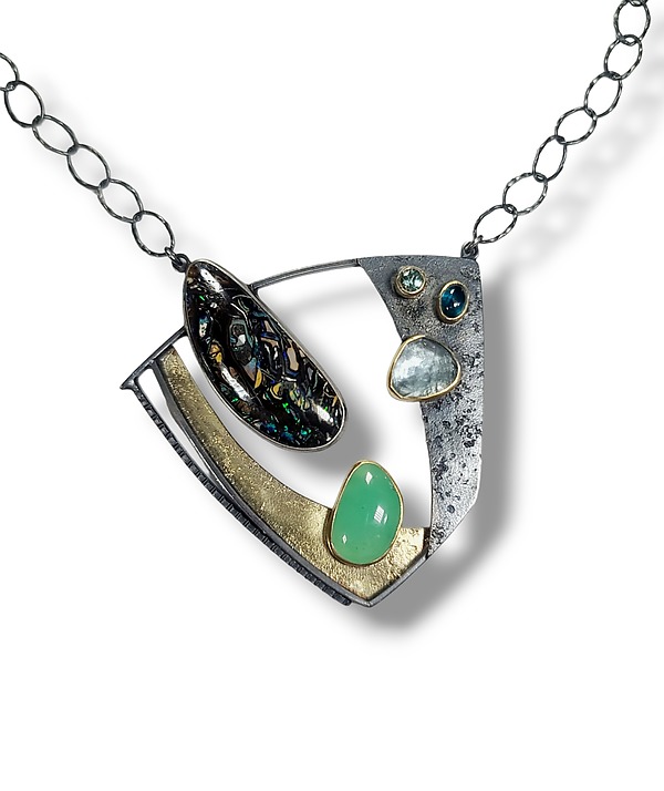Opal Angles Necklace by Tammy B (Gold, Silver & Stone Necklace) | Artful Home Opal Angles Necklace by Tammy B (Gold, Silver & Stone Necklace) | Artful Home