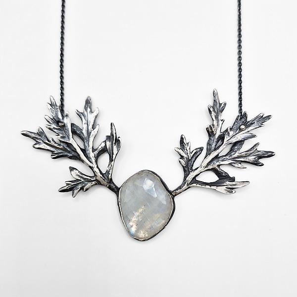 Moonstone Leaf Necklace by Alice Scott (Silver & Stone Necklace) | Artful Home Moonstone Leaf Necklace by Alice Scott (Silver & Stone Necklace) | Artful Home