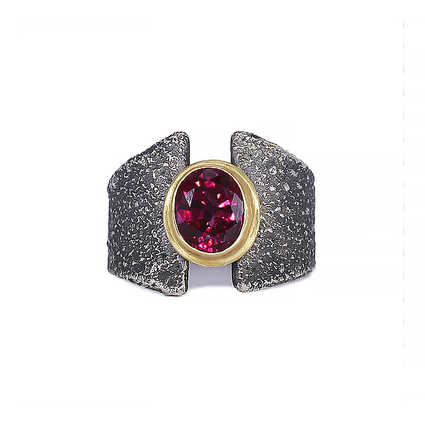 Garnet Band Ring by Jenny Foulkes (Gold, Silver & Stone Ring - Size 9.5) | Artful Home Garnet Band Ring by Jenny Foulkes (Gold, Silver & Stone Ring - Size 9.5) | Artful Home