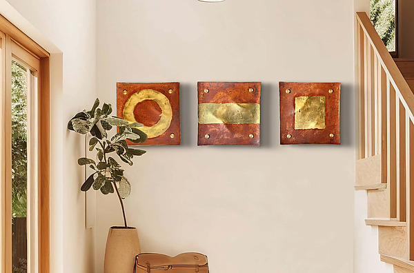 Circle Line Square Copper and Gold Wall Squares by Debra Steidel (Ceramic Wall Sculpture) | Artful Home Circle Line Square Copper and Gold Wall Squares by Debra Steidel (Ceramic Wall Sculpture) | Artful Home