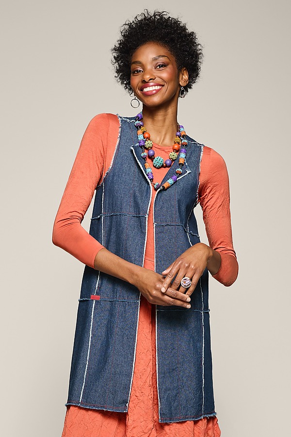 Denim Cecily Vest by Kiyo (Woven Vest) | Artful Home Denim Cecily Vest by Kiyo (Woven Vest) | Artful Home